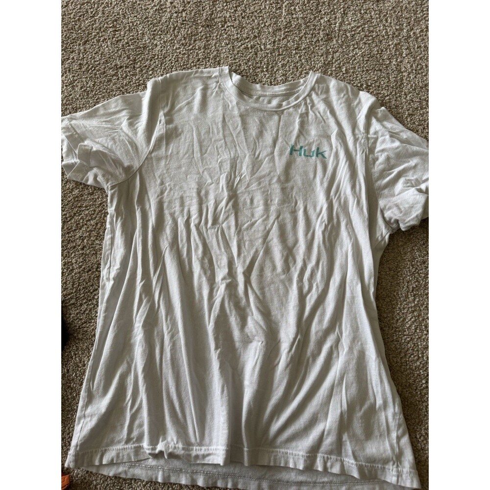 HUK White Crew Neck T-Shirt Mens Size XL Fishing Shirt